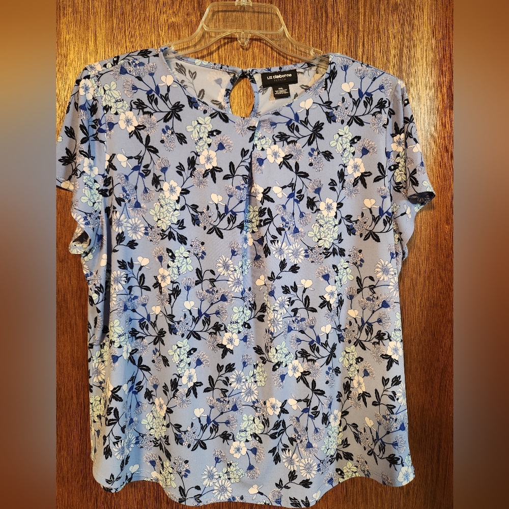 Liz Claiborne Light Blue Floral Blouse
